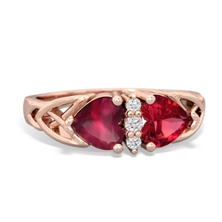 Ruby Celtic Knot Double Heart 14K Rose Gold ring R5040