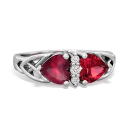 Ruby Celtic Knot Double Heart 14K White Gold ring R5040