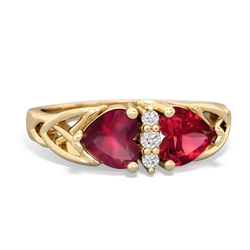 Ruby Celtic Knot Double Heart 14K Yellow Gold ring R5040