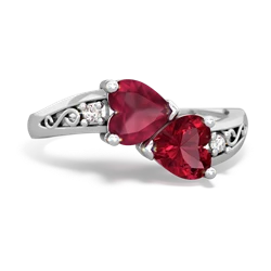 Ruby Snuggling Hearts 14K White Gold ring R2178