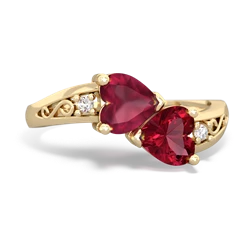 Ruby Snuggling Hearts 14K Yellow Gold ring R2178