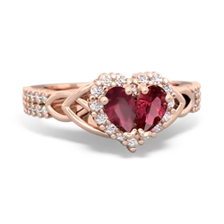 Ruby Celtic Knot Two Hearts As One 14K Rose Gold ring R2644HRT