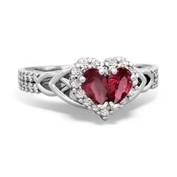 Ruby Celtic Knot Two Hearts As One 14K White Gold ring R2644HRT