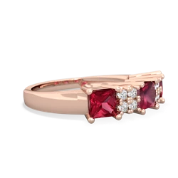 Ruby Three Stone Diamond Cluster 14K Rose Gold ring R2592