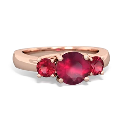 Ruby Three Stone Round Trellis 14K Rose Gold ring R4018