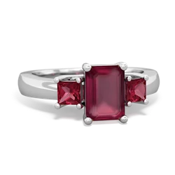 Ruby Three Stone Emerald-Cut Trellis 14K White Gold ring R4021