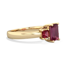 Ruby Three Stone Emerald-Cut Trellis 14K Yellow Gold ring R4021