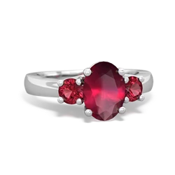 Ruby Three Stone Oval Trellis 14K White Gold ring R4024