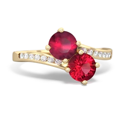 Ruby Channel Set Two Stone 14K Yellow Gold ring R5303