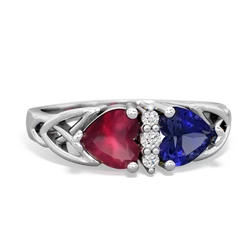 Ruby Celtic Knot Double Heart 14K White Gold ring R5040