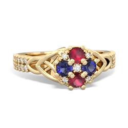 Ruby Celtic Knot Cluster Engagement 14K Yellow Gold ring R26443RD