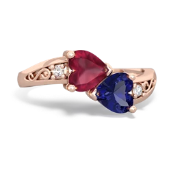 Ruby Snuggling Hearts 14K Rose Gold ring R2178