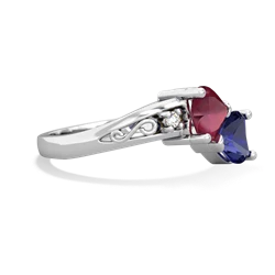 Ruby Snuggling Hearts 14K White Gold ring R2178