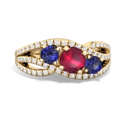 Ruby Three Stone Aurora 14K Yellow Gold ring R3080