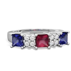 Ruby Three Stone Diamond Cluster 14K White Gold ring R2592