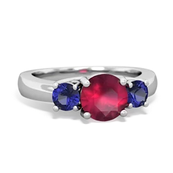 Ruby Three Stone Round Trellis 14K White Gold ring R4018