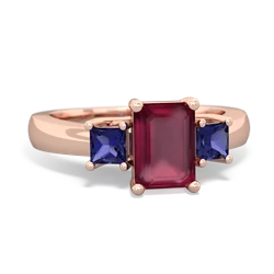 Ruby Three Stone Emerald-Cut Trellis 14K Rose Gold ring R4021