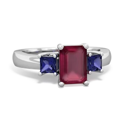 Ruby Three Stone Emerald-Cut Trellis 14K White Gold ring R4021