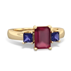 Ruby Three Stone Emerald-Cut Trellis 14K Yellow Gold ring R4021