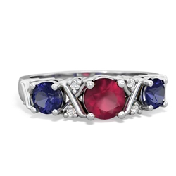 Ruby Hugs And Kisses 14K White Gold ring R5016