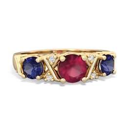 Ruby Hugs And Kisses 14K Yellow Gold ring R5016