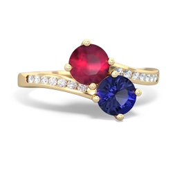 Ruby Channel Set Two Stone 14K Yellow Gold ring R5303