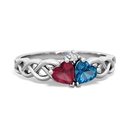 Ruby Heart To Heart Braid 14K White Gold ring R5870