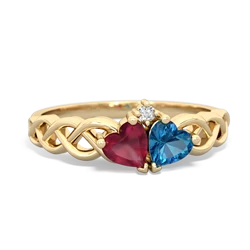 Ruby Heart To Heart Braid 14K Yellow Gold ring R5870