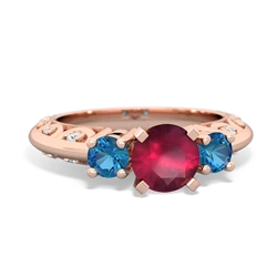 Ruby Art Deco Eternal Embrace Engagement 14K Rose Gold ring C2003