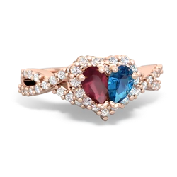 Ruby Diamond Twist 'One Heart' 14K Rose Gold ring R2640HRT