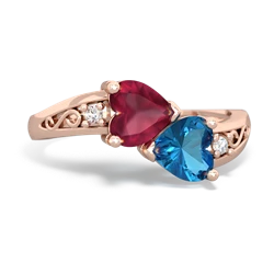 Ruby Snuggling Hearts 14K Rose Gold ring R2178