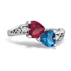 Ruby Snuggling Hearts 14K White Gold ring R2178