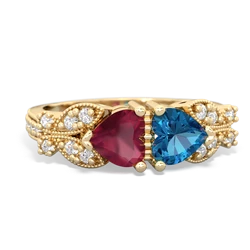 Ruby Diamond Butterflies 14K Yellow Gold ring R5601