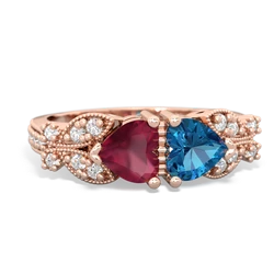 Ruby Diamond Butterflies 14K Rose Gold ring R5601