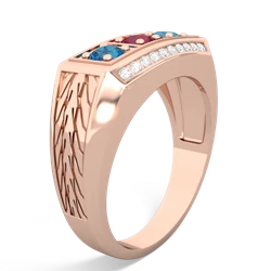 Ruby Three Stone Tire Tread Men's 14K Rose Gold ring R0520