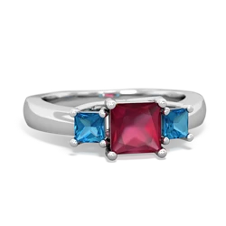 Ruby Three Stone Trellis 14K White Gold ring R4015