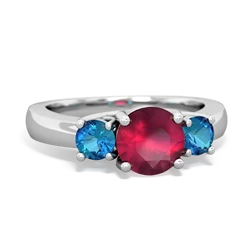 Ruby Three Stone Round Trellis 14K White Gold ring R4018