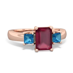 Ruby Three Stone Emerald-Cut Trellis 14K Rose Gold ring R4021