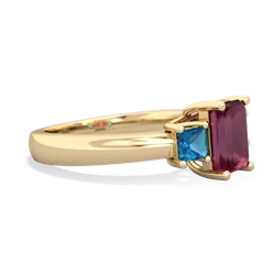 Ruby Three Stone Emerald-Cut Trellis 14K Yellow Gold ring R4021