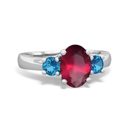 Ruby Three Stone Oval Trellis 14K White Gold ring R4024