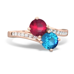 Ruby Channel Set Two Stone 14K Rose Gold ring R5303