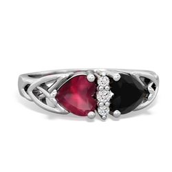 Ruby Celtic Knot Double Heart 14K White Gold ring R5040