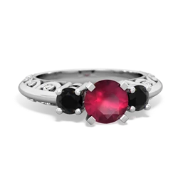 Ruby Art Deco Eternal Embrace Engagement 14K White Gold ring C2003