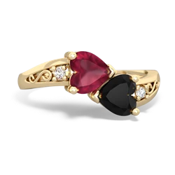 Ruby Snuggling Hearts 14K Yellow Gold ring R2178