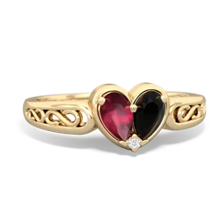 Ruby Filligree 'One Heart' 14K Yellow Gold ring R5070