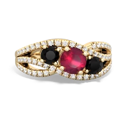 Ruby Three Stone Aurora 14K Yellow Gold ring R3080