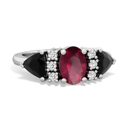 Ruby Antique Style Three Stone 14K White Gold ring R2186