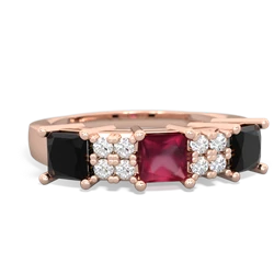 Ruby Three Stone Diamond Cluster 14K Rose Gold ring R2592