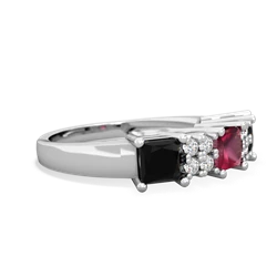 Ruby Three Stone Diamond Cluster 14K White Gold ring R2592