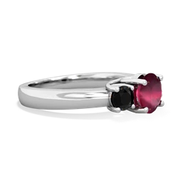 Ruby Three Stone Round Trellis 14K White Gold ring R4018